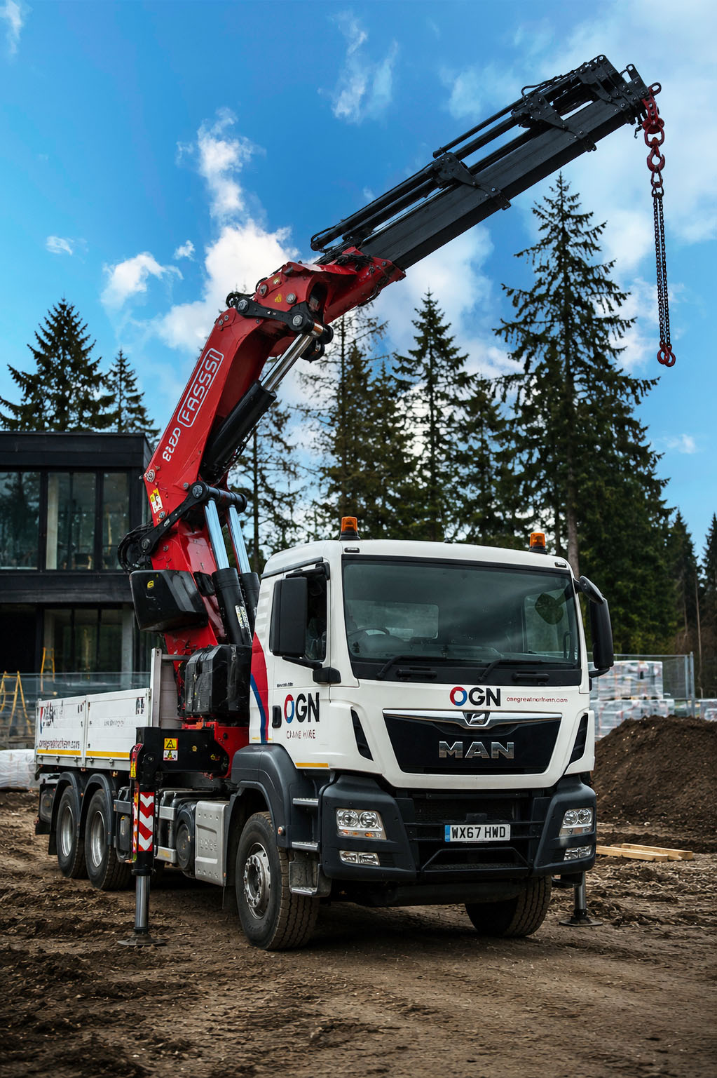 HIAB lorry loader unloading materials